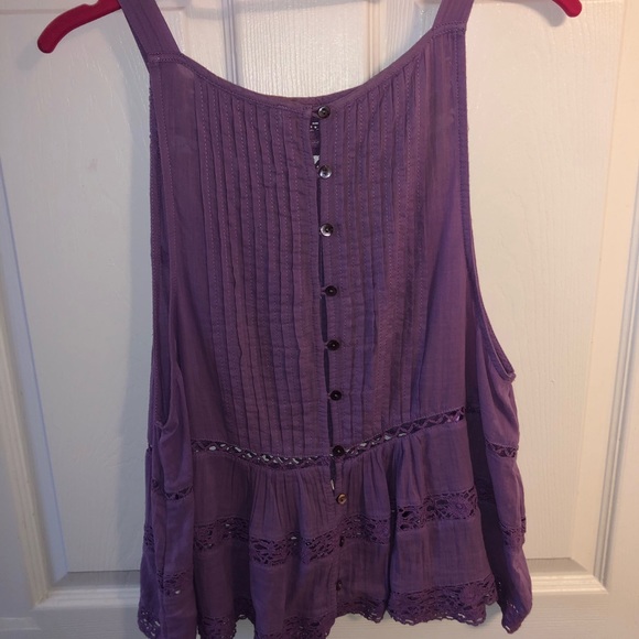 Free People Purple Tank with Crochet Detail Size M - Picture 4 of 5